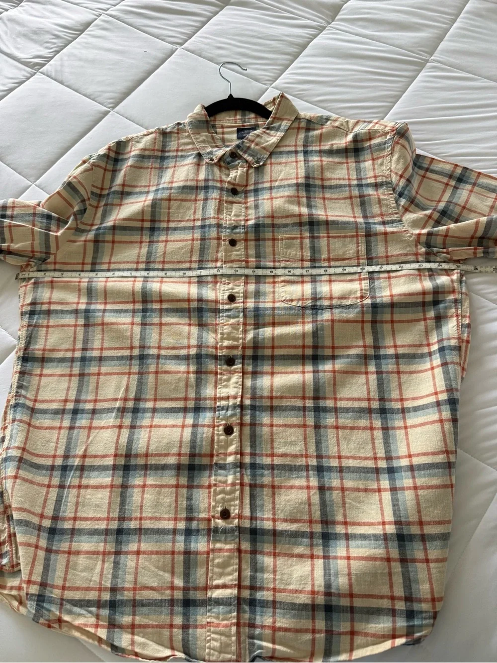 J. Crew Beige Plaid Button-Down Shirt with Blue and Red Accent Mens XL